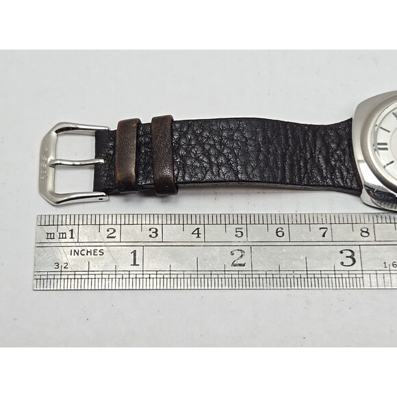 Fossil F2 Womens Cushion Silver Tone Date Watch Black Leather Strap New Battery - Picture 9 of 12